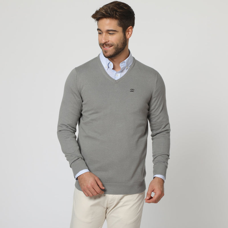 Jersey Cuello Pico Gris Negro